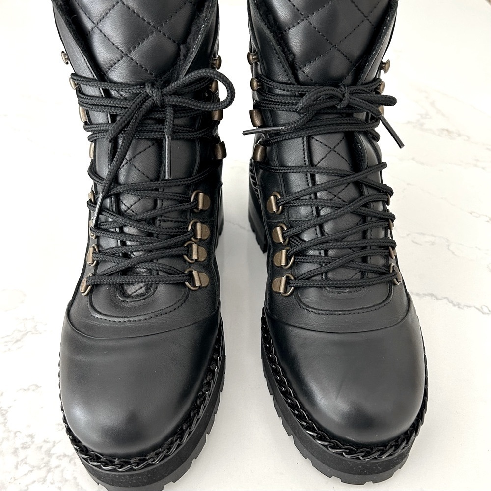 The Kooples Combat Ankle Boot Shoe Leather Lug Sole Black Moto Women's FR37 US 6 - Picture 2 of 10